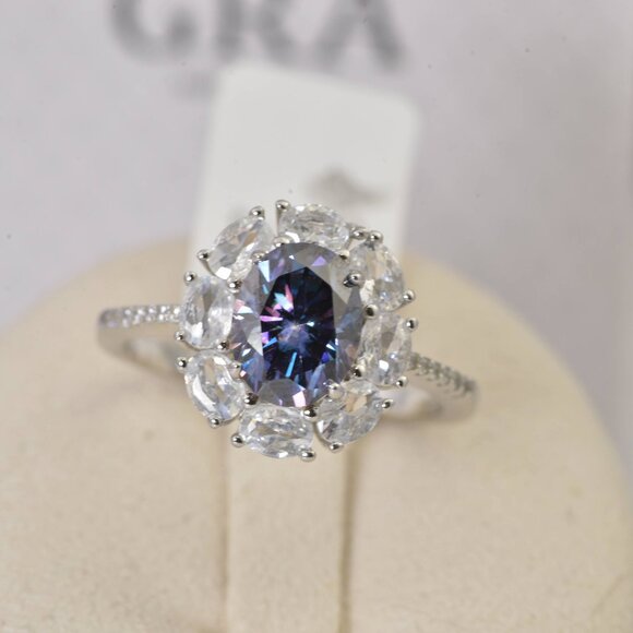 Certified 2.0 CT Deep Purple Moissanite Ring 925 Sterling - Picture 3 of 6
